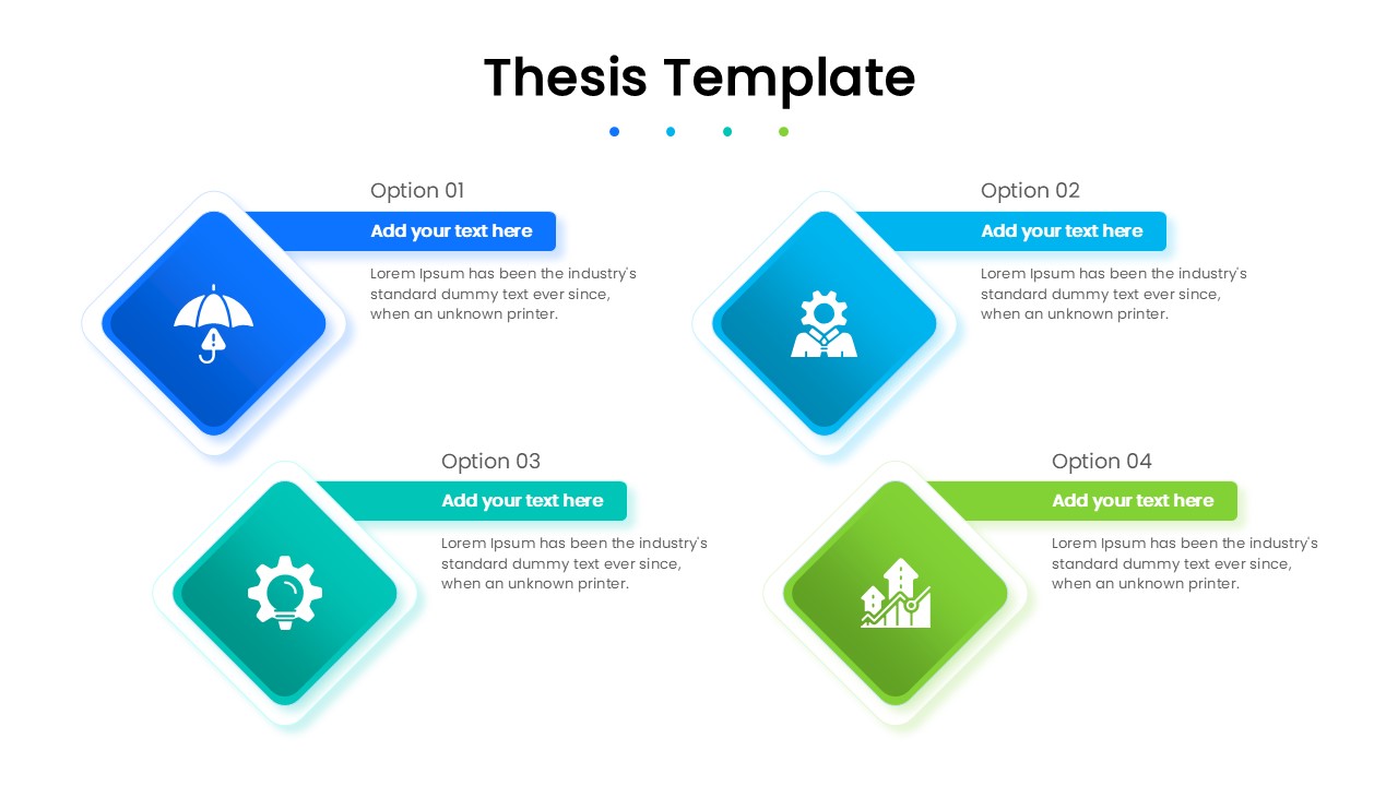 Diamond-shaped four-step infographic for research analysis.