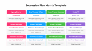 Collection of succession planning slides showing various layouts and aspect ratios