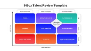 Employee assessment matrix slide with color coded boxes