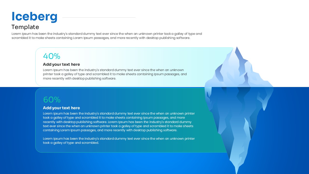 Blue and white iceberg presentation template for strategy and risk assessment