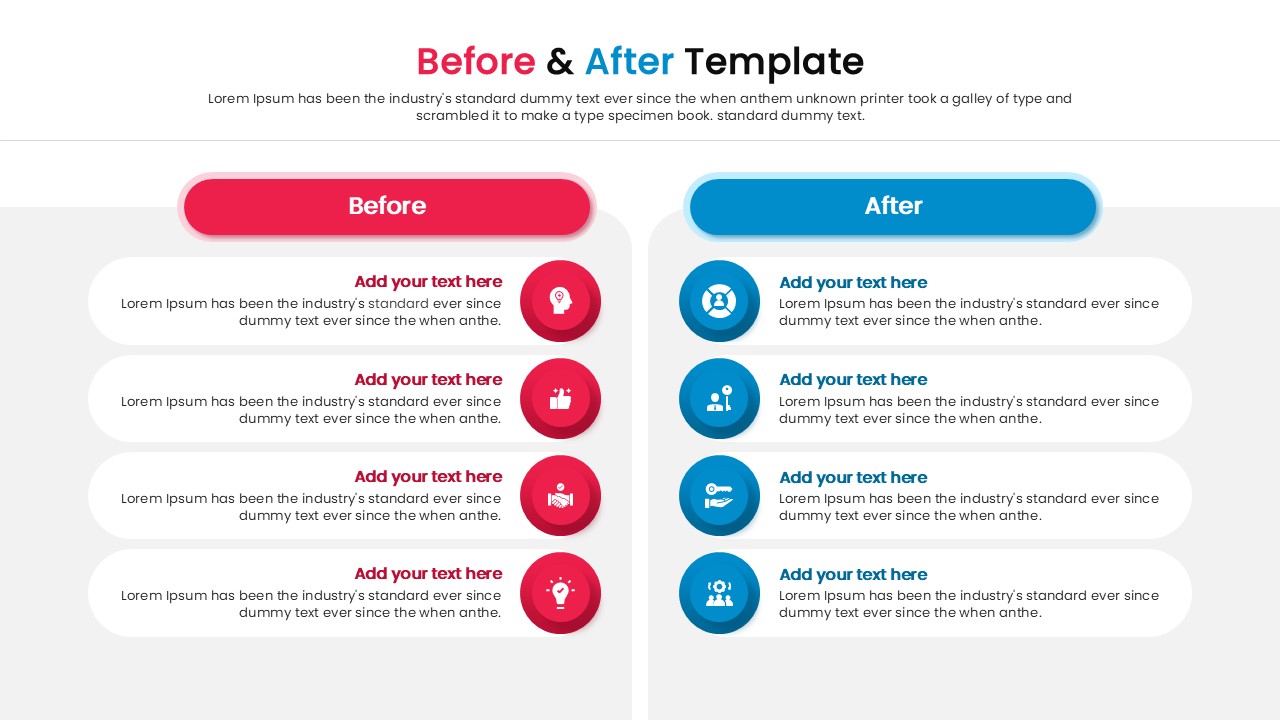 Clean comparison infographic slide with distinct sections for original and new versions