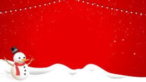 Festive PowerPoint background featuring hanging red ornaments and snowflakes
