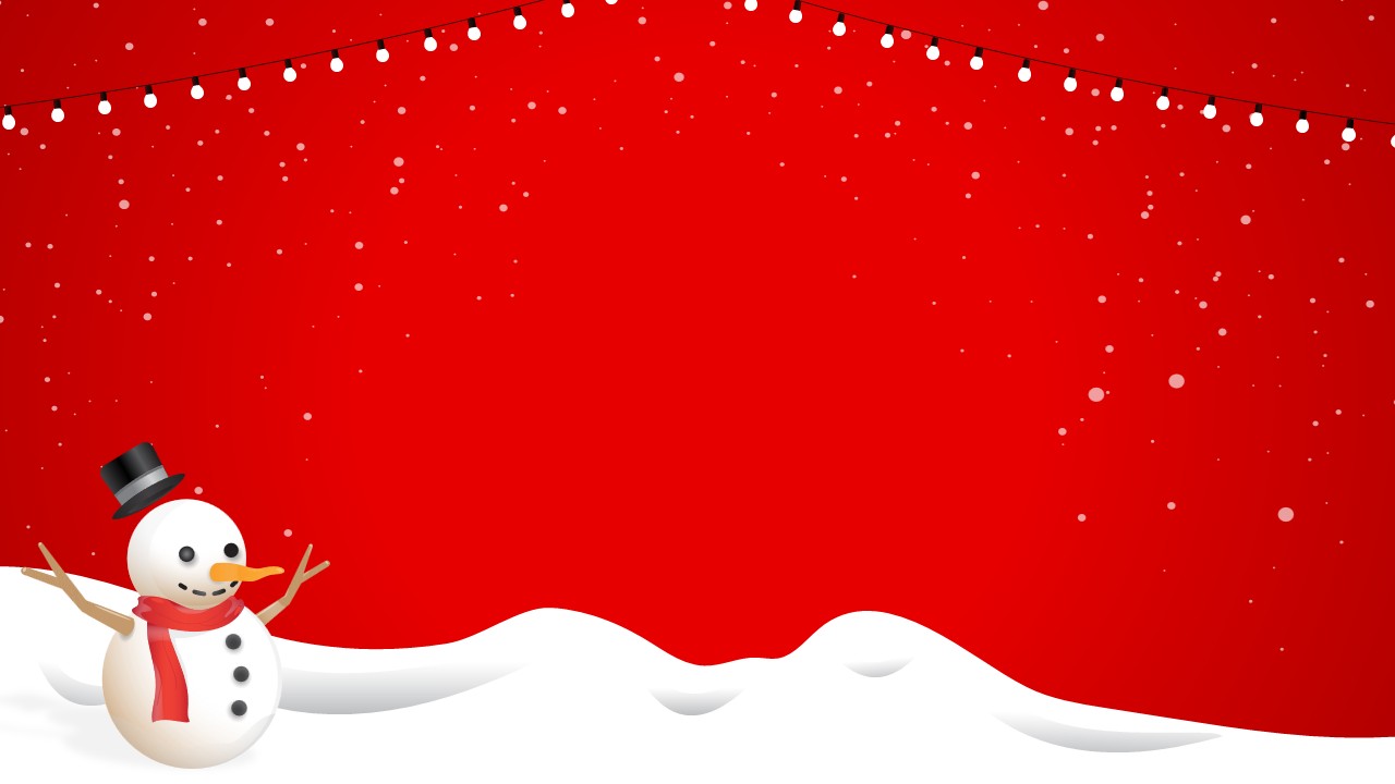 Festive PowerPoint background featuring hanging red ornaments and snowflakes