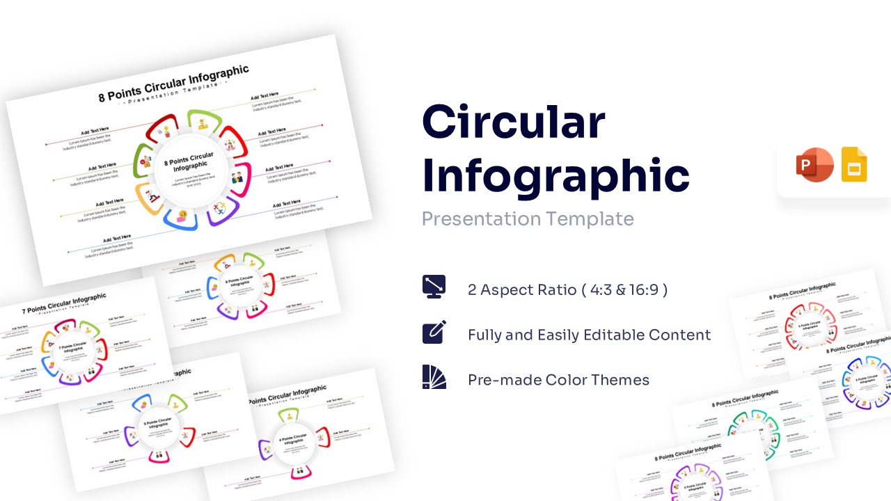 Circular infographic presentation template cover showing 8-point diagram