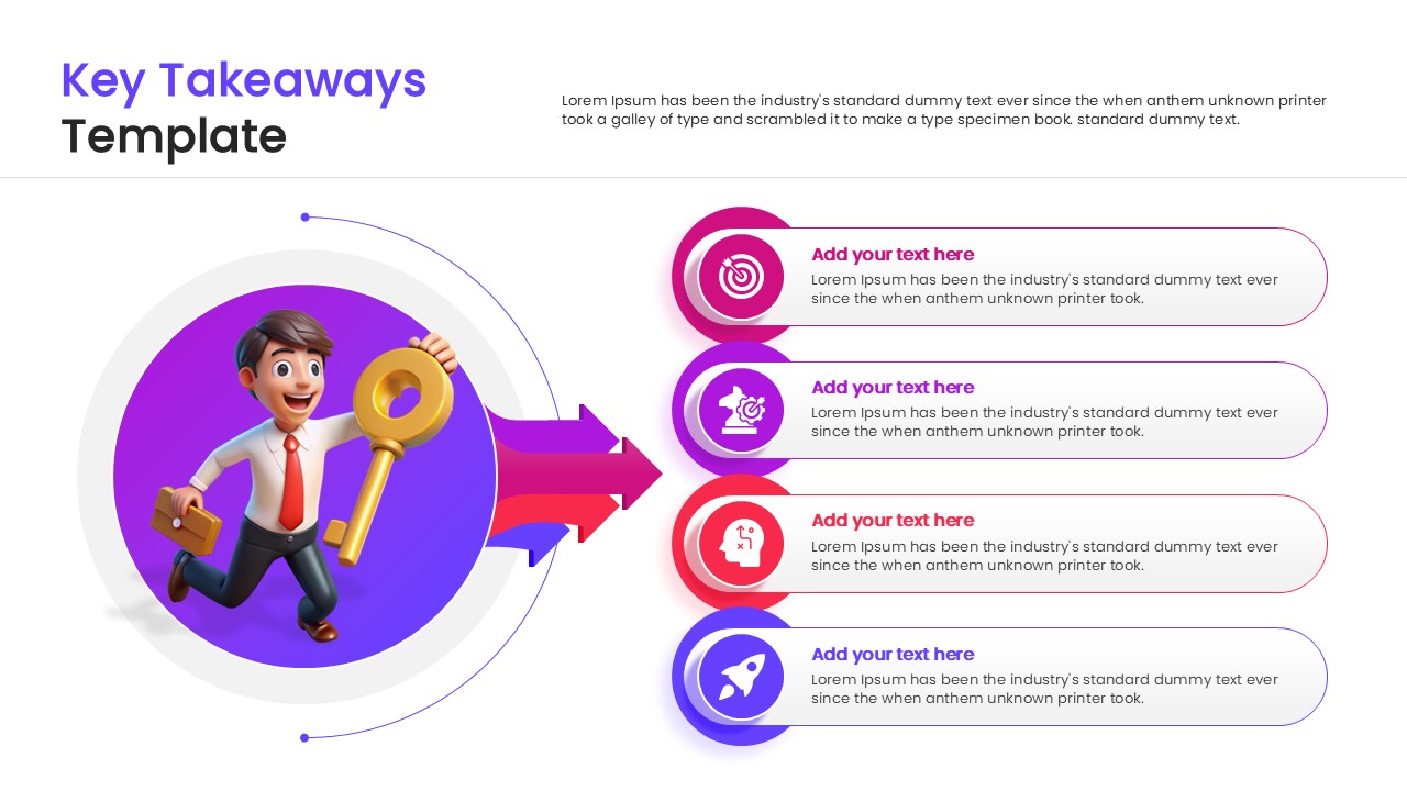 3D man holding key illustration for final summary and conclusion slide design