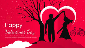 Valentine's Day background presentation template with a couple dancing inside a heart silhouette