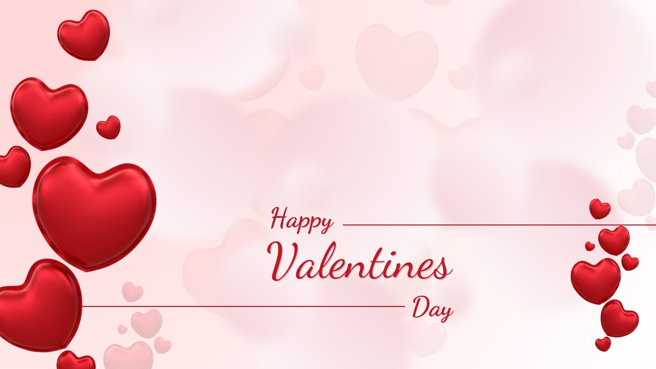 Soft pink and red background with floating 3D heart elements for a festive presentation