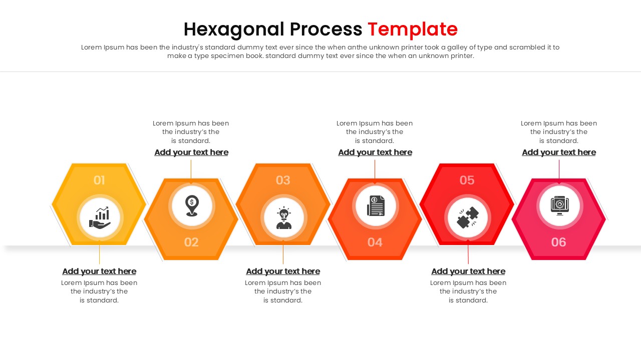 Linear hexagon timeline slide layout for project tracking