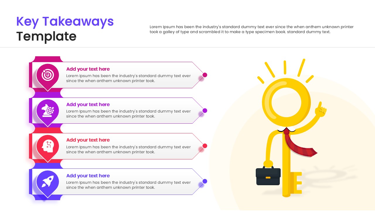 Conclusion slide template featuring a numbered list and business cartoon character
