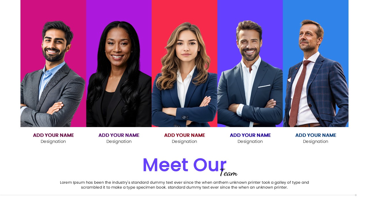 Creative About Us layout for Google Slides with geometric shapes