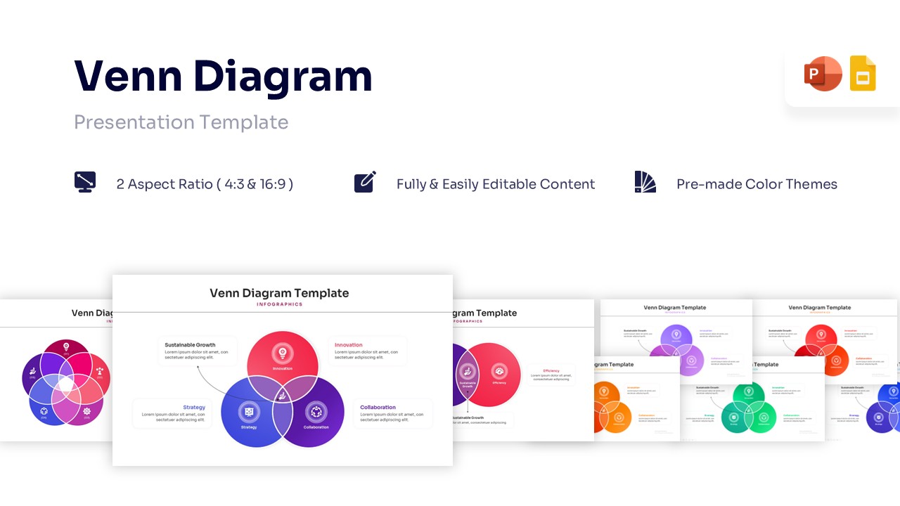 Featured image showing a collection of multi-colored Venn diagram slides with overlapping circle layouts for presentations