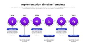 Linear roadmap infographic with yearly milestones and icons