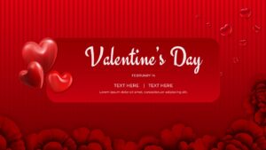 February 14th event slide design with festive balloons and editable text areas