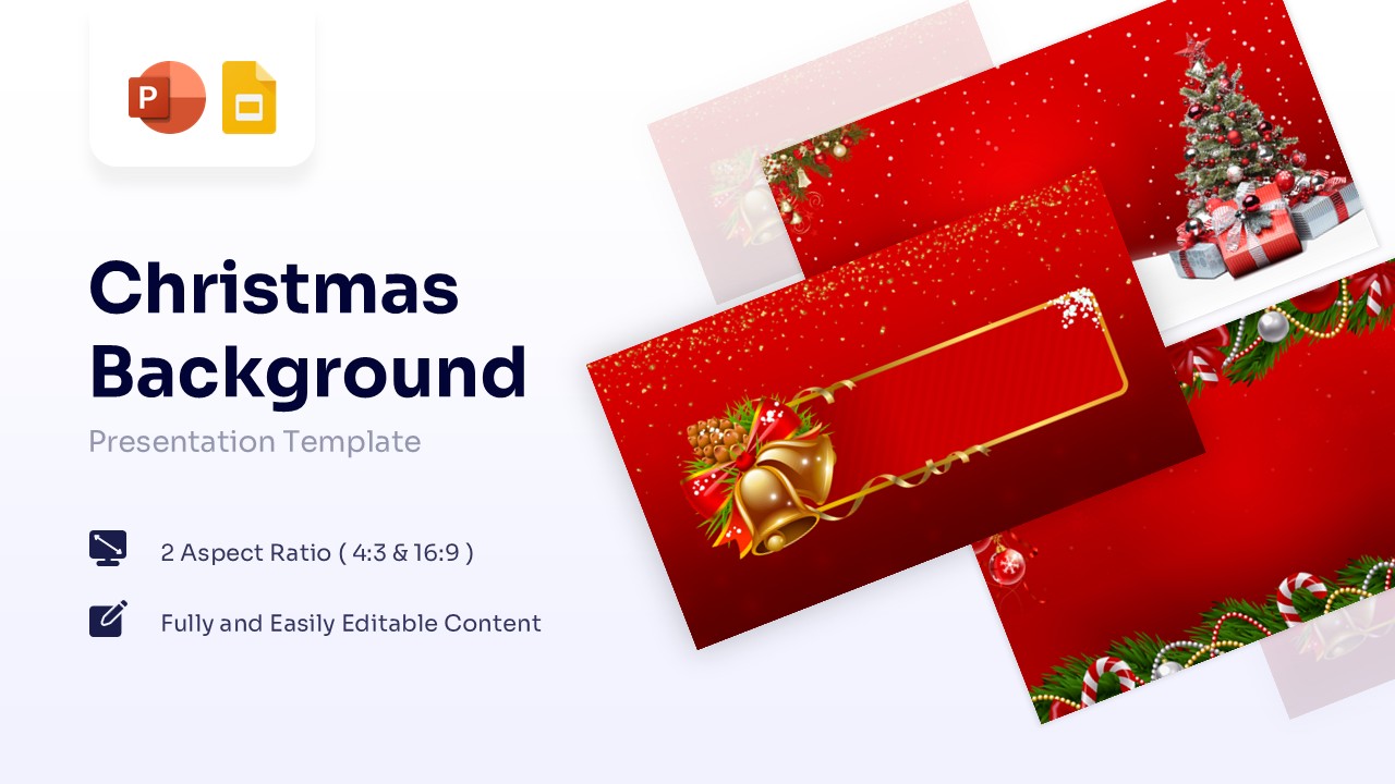 Red Christmas background slide with golden bells and text box