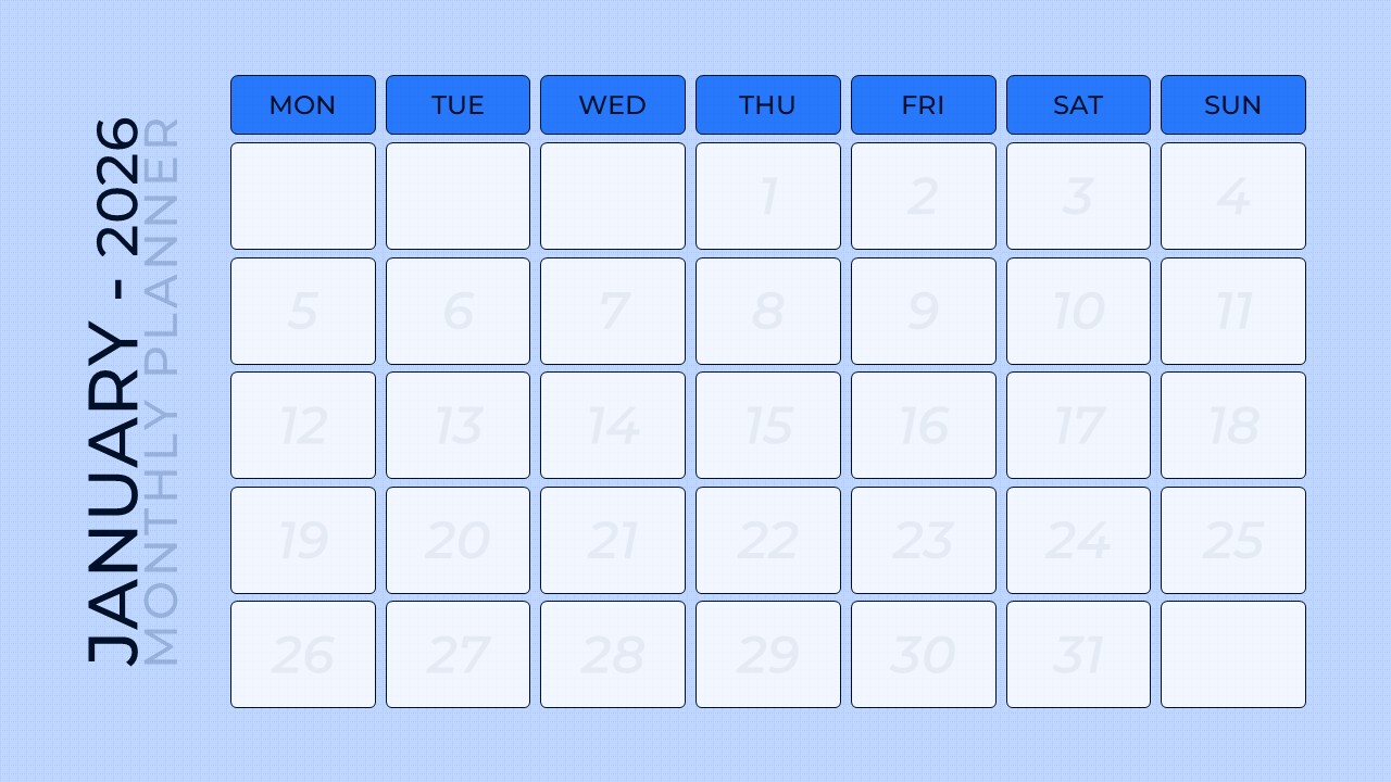 Detailed January schedule slide with goal tracking, to-do lists, and daily checkmarks