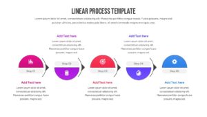 Modern process infographic with alternating steps and descriptive text boxes for project management.
