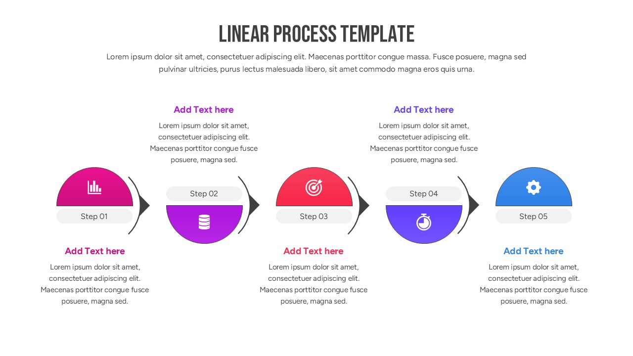 Modern process infographic with alternating steps and descriptive text boxes for project management.