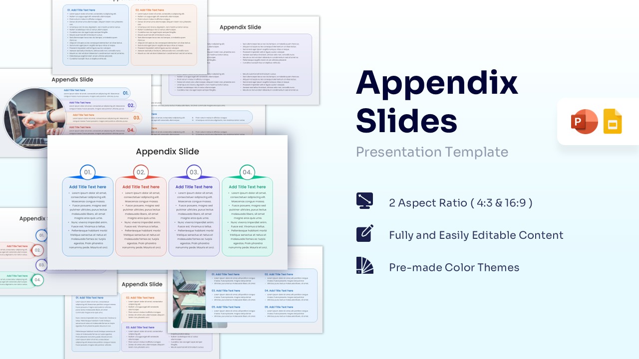 Featured image showing a mosaic of colorful appendix slide layouts including lists, numbered grids, and image placeholders