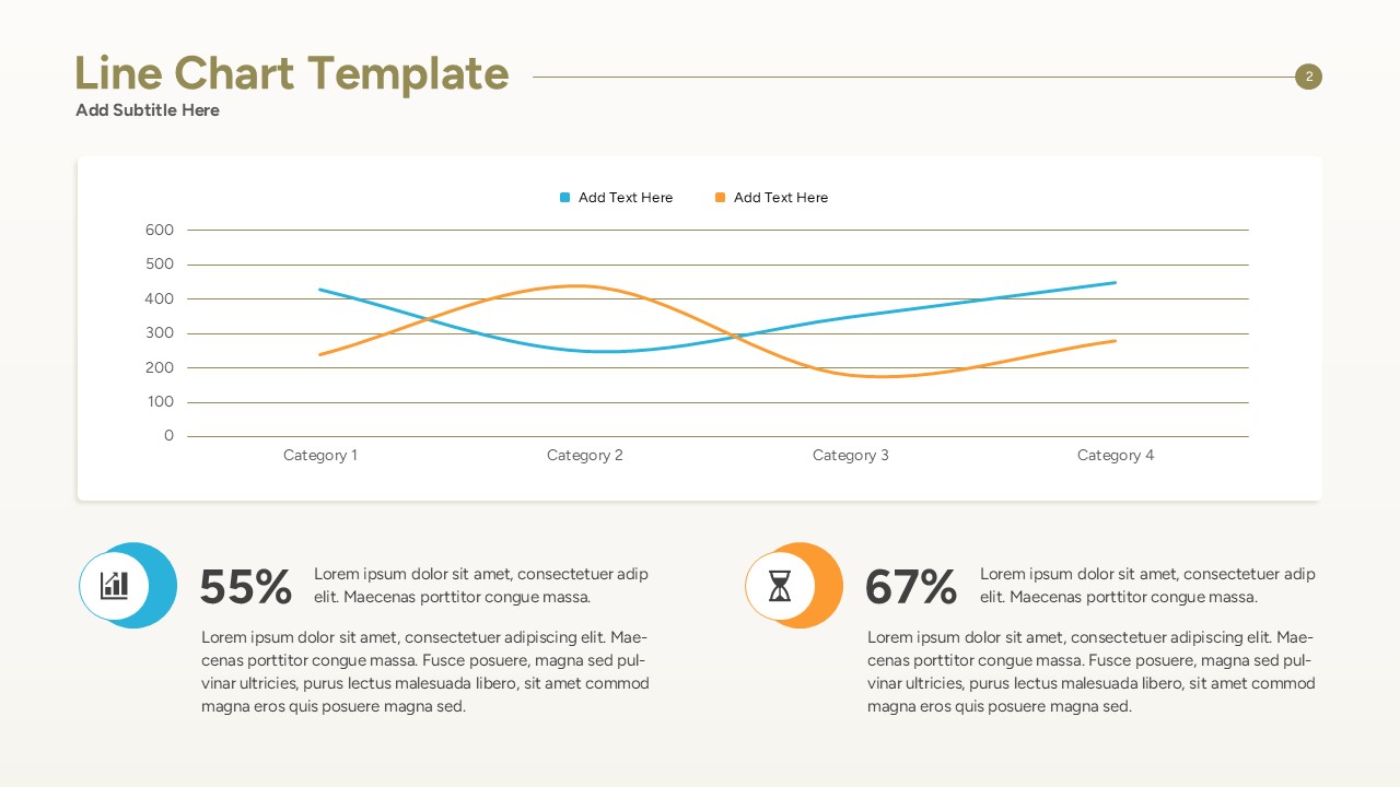 Minimalist line graph slide with a focus on monthly growth metrics and simple category labels