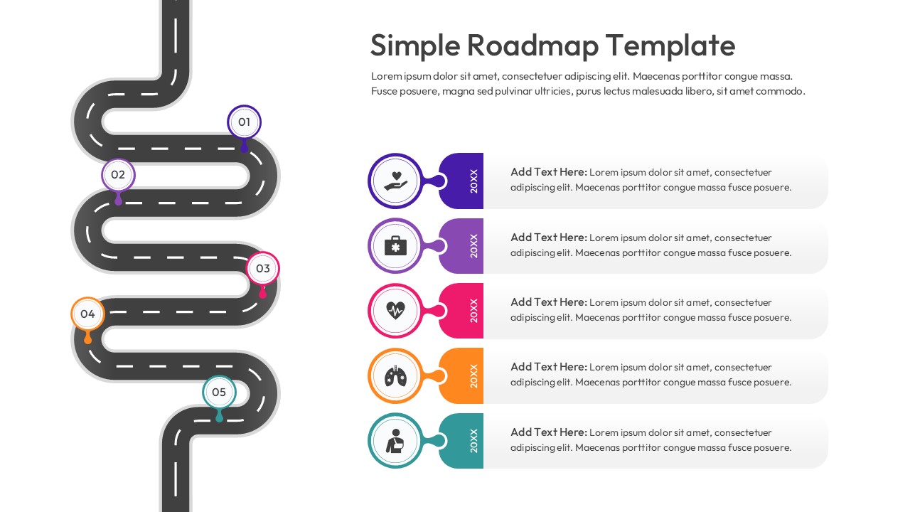 Professional timeline slide featuring colorful icons and yearly milestone labels