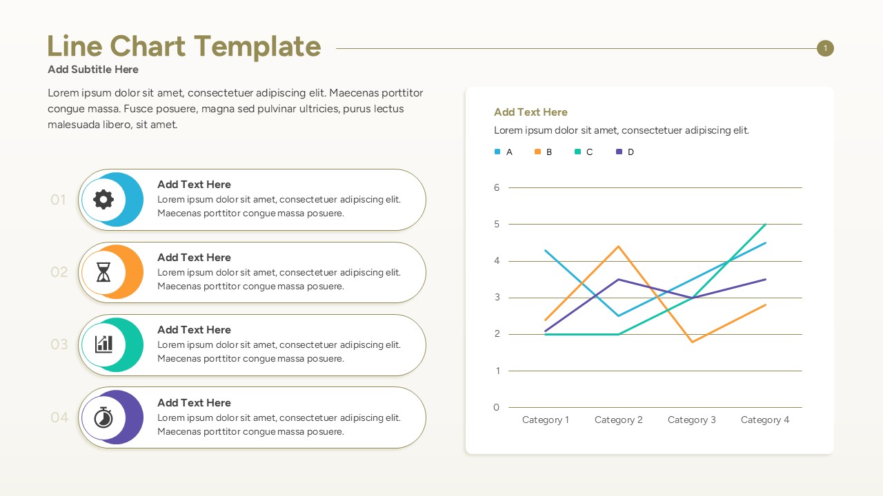 Comparison line chart layout showing two data series with large headers and organized text placeholders