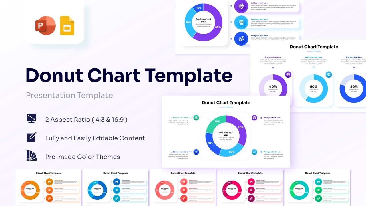 Main featured image showing a collection of professional donut chart slides with percentage labels and text descriptions