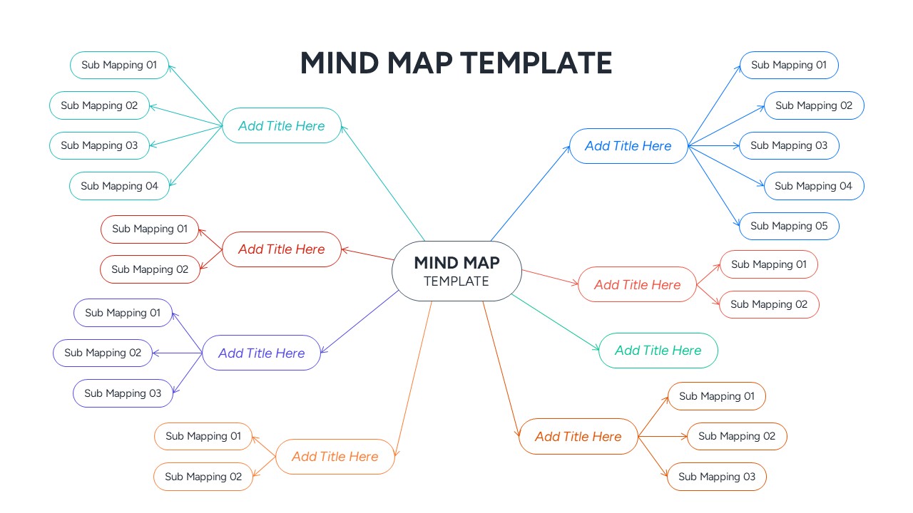 A multi-level mind map diagram with thin connecting lines and vibrant circular nodes for detailed concept mapping