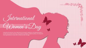 Soft pink background slide featuring a profile silhouette and flying butterflies
