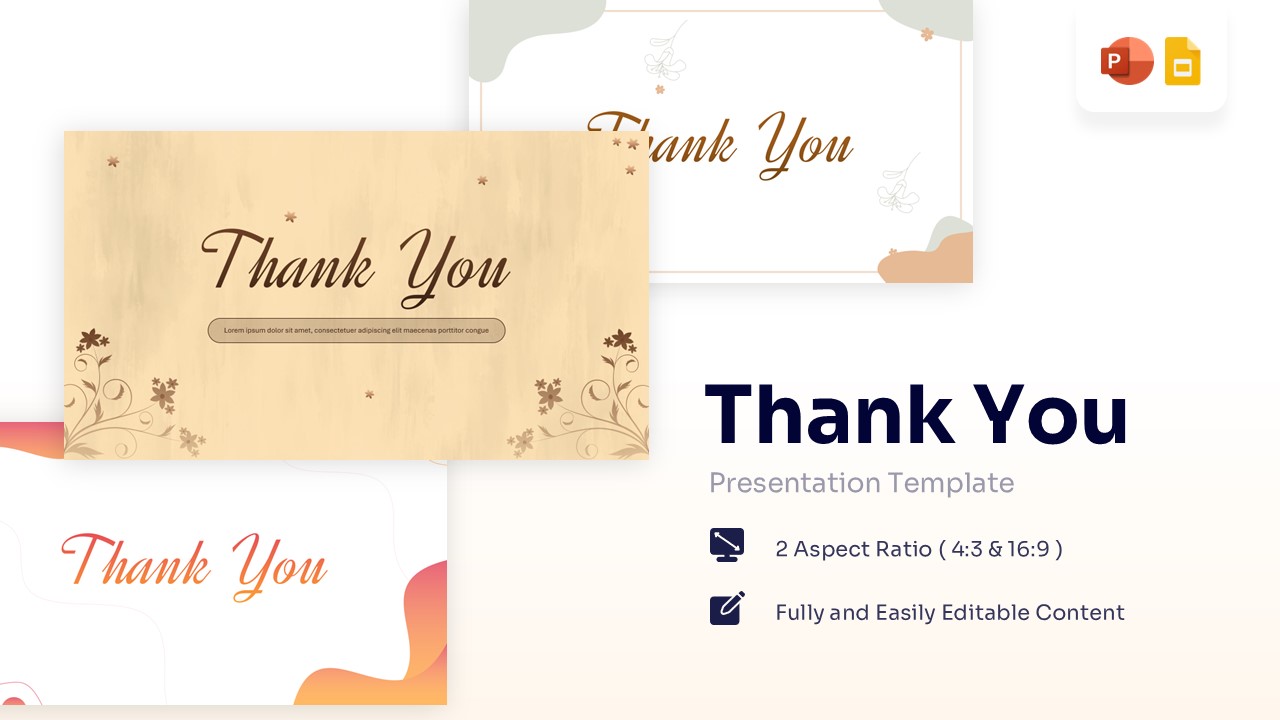 Featured image showing three different floral and gradient Thank You slide layouts for presentations