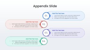 Modern four-quadrant appendix design with large numbers and descriptive text areas for technical specifications