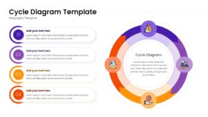 A minimalist 4-step circular loop diagram with thin line icons and vibrant color accents on a white background