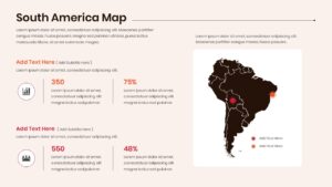 Detailed map of South America with location pins and side-by-side comparison text boxes for business reporting