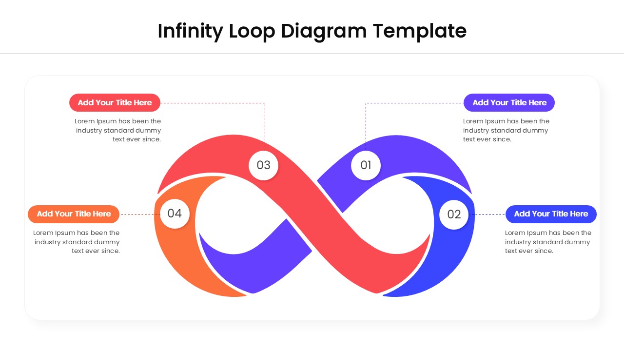 Four-step infinity loop layout with text placeholders for repeating business workflows