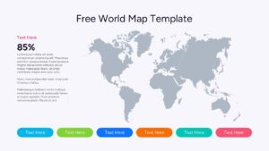 Detailed world map infographic with vibrant colors for each continent and specific text labels to describe international market share or demographic data