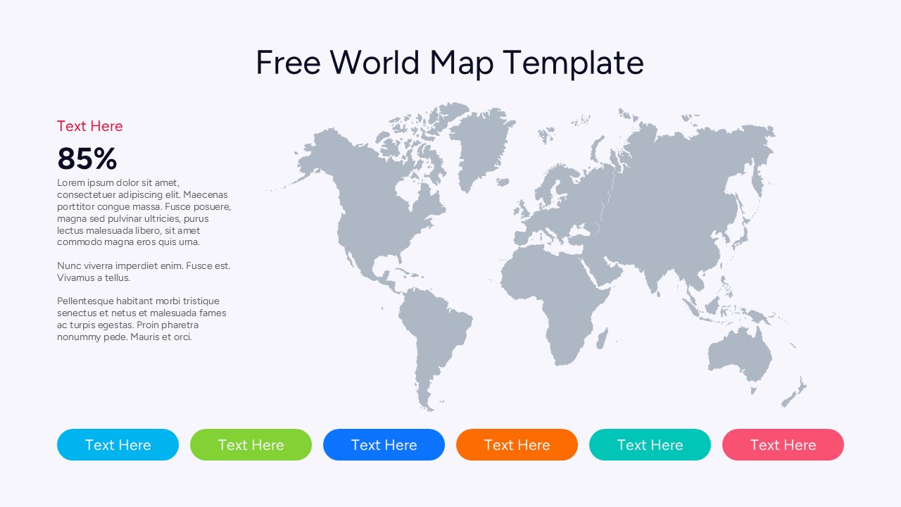 Detailed world map infographic with vibrant colors for each continent and specific text labels to describe international market share or demographic data