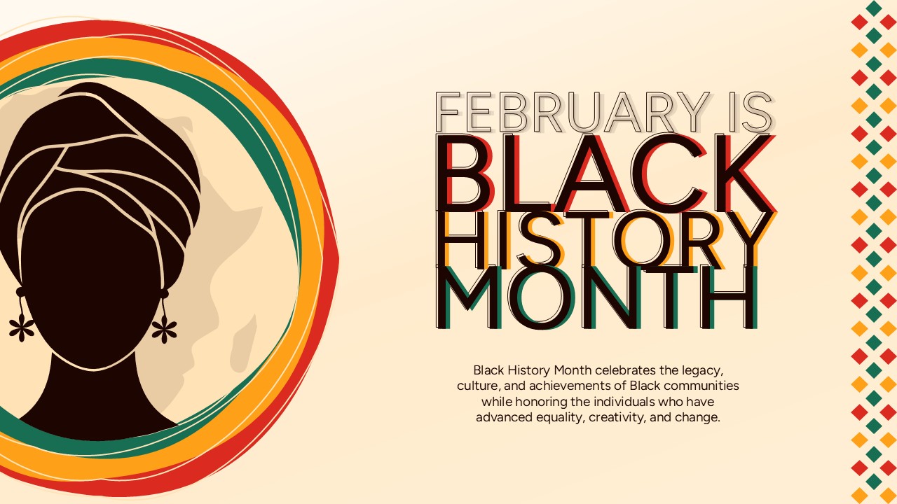 Cultural heritage slide background with a side profile silhouette of a woman and traditional geometric patterns