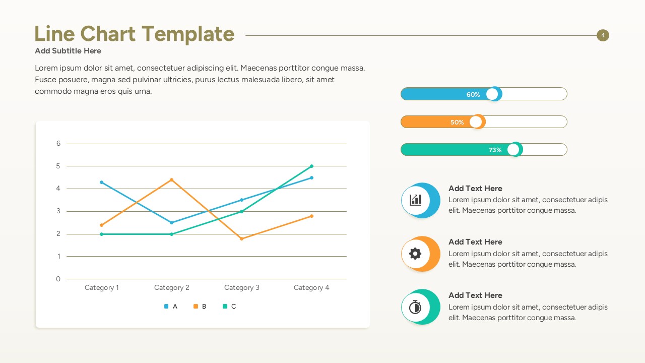Clean area-line graph template featuring percentage callouts and circular icons for data highlights.