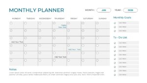 Minimalist January calendar slide with a soft blue header and notes section at the bottom