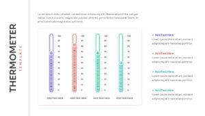 Four slim, multi-colored thermometer scales for comparing different categories or performance levels