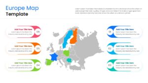 Strategic presentation slide showing a divided map of Europe for market analysis and regional comparison