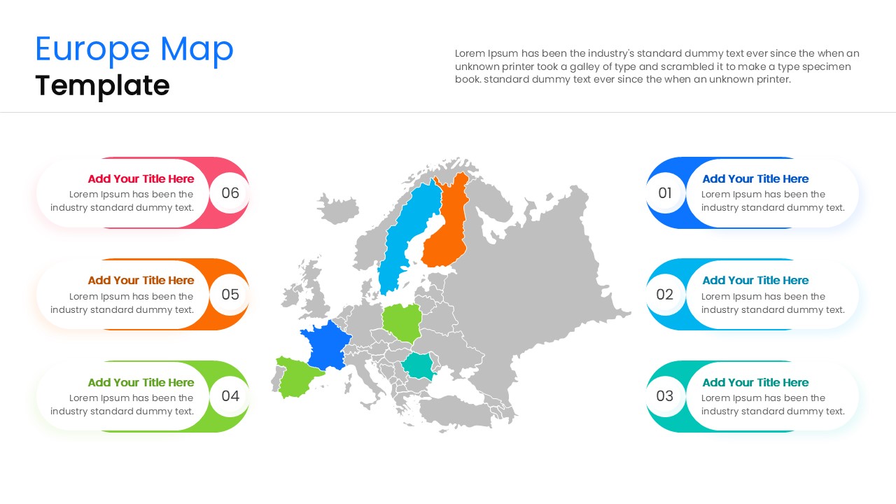 Strategic presentation slide showing a divided map of Europe for market analysis and regional comparison