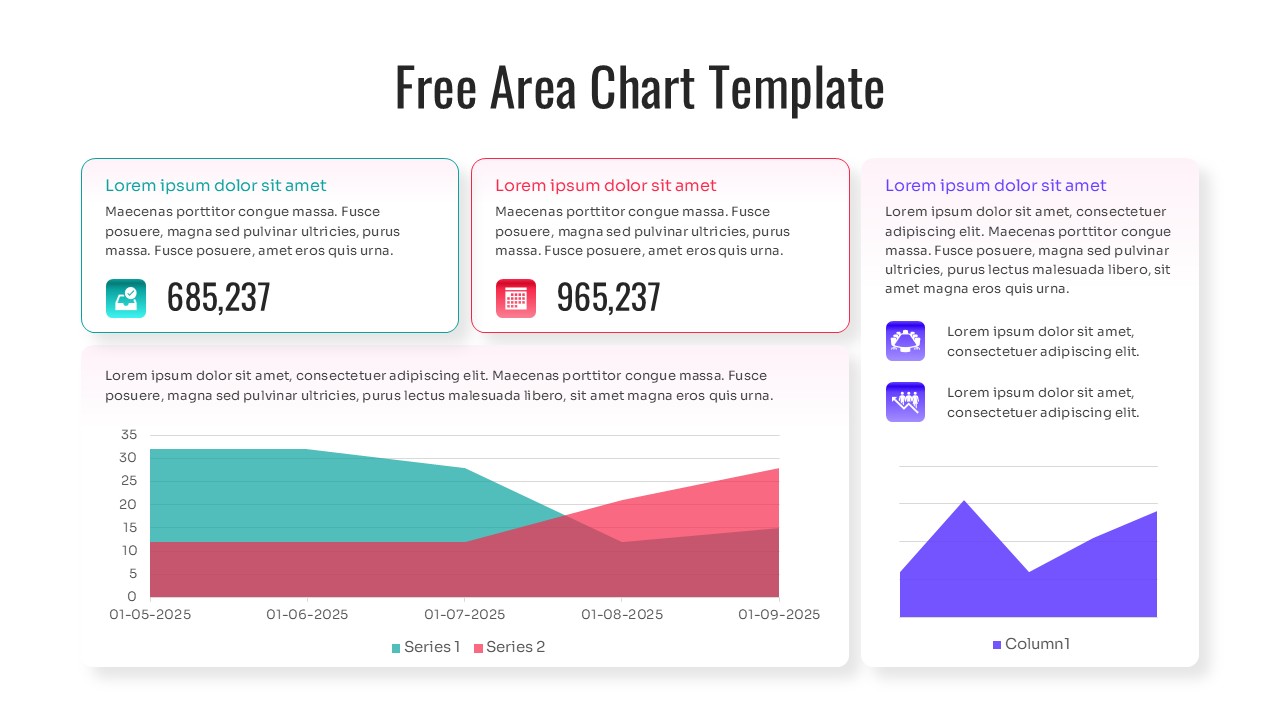 Minimalist area graph dashboard with percentage circles and a dual-series trend line
