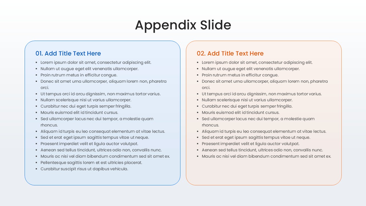 Simple two-column layout with numbered blue and orange boxes designed for citations and research references