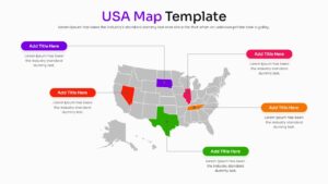 Customizable US map infographic with multiple states color-coded in red, blue, green, and purple