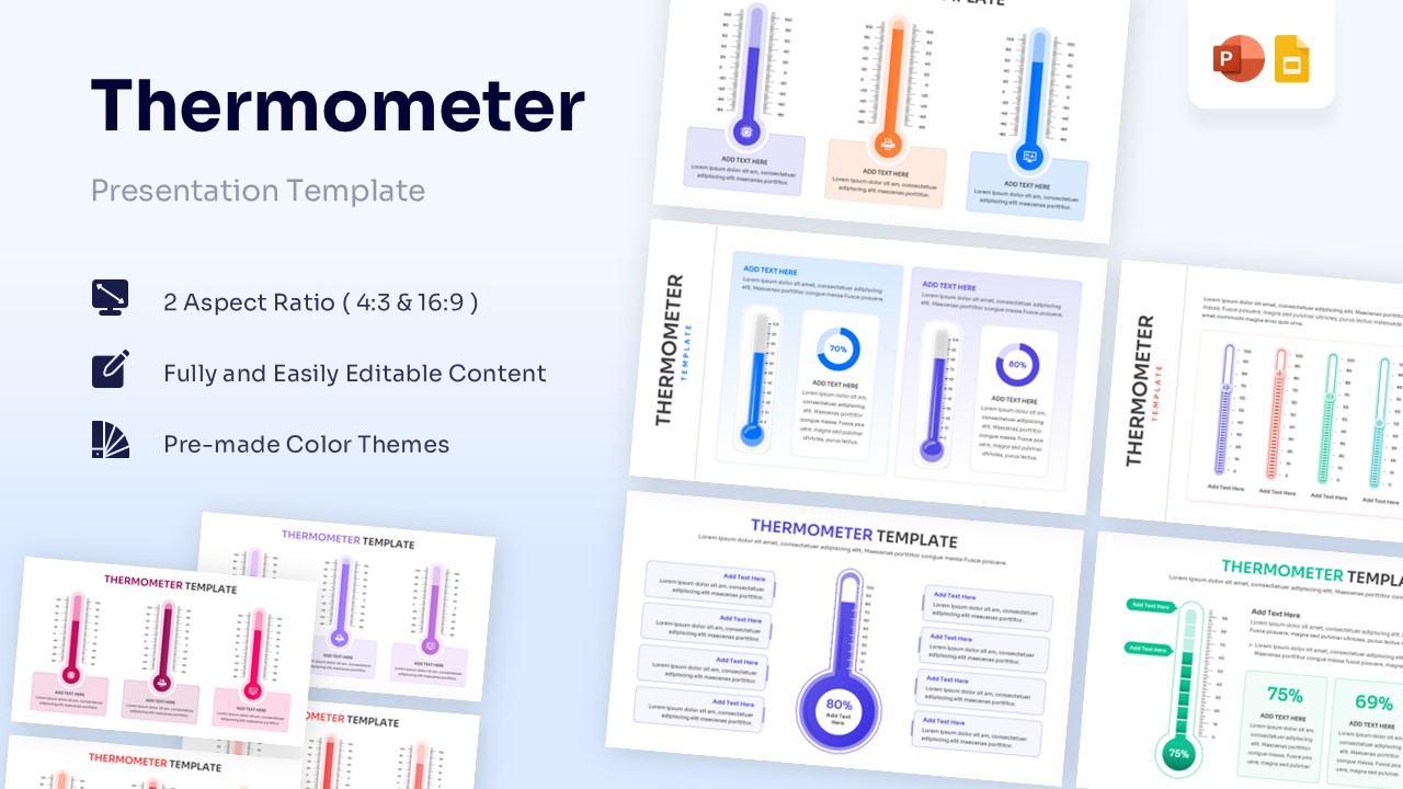 A featured collection of vertical thermometer infographics with various data visualization layouts and color schemes