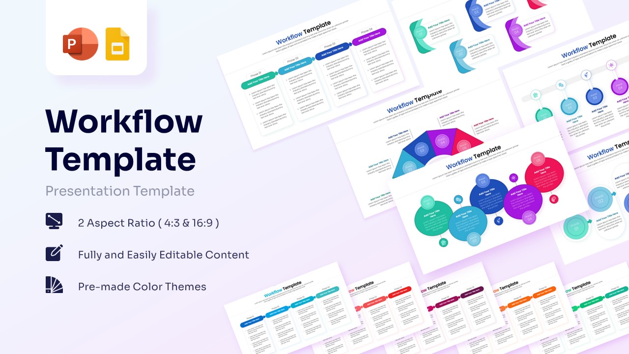 Featured image showcasing a professional workflow process diagram collection with various linear and circular infographic steps for business presentations