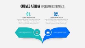 Diverging curved arrows in teal and blue representing two different strategic paths or comparative options