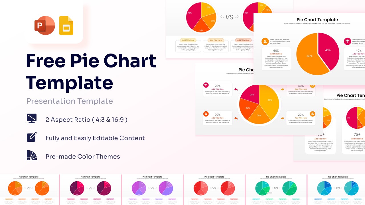 A featured image showing a collection of pie chart templates with orange and magenta segments for PowerPoint