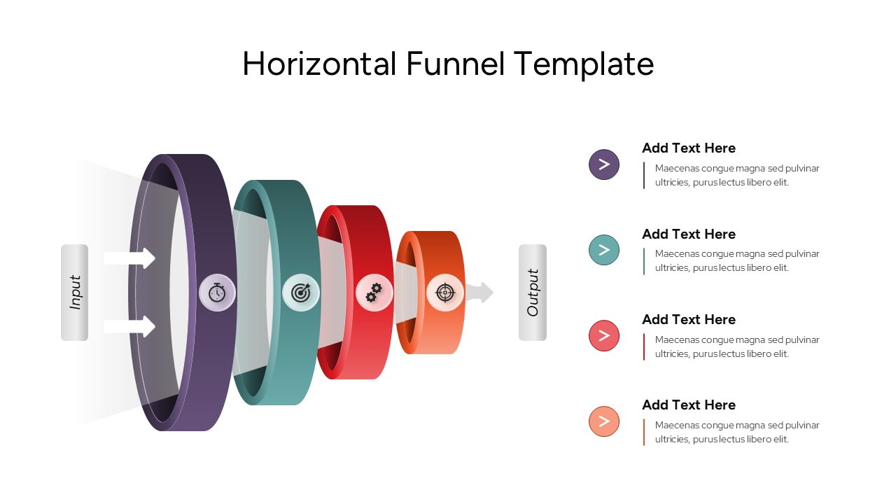 3D ring-style horizontal funnel graphic in red and purple for conversion tracking.