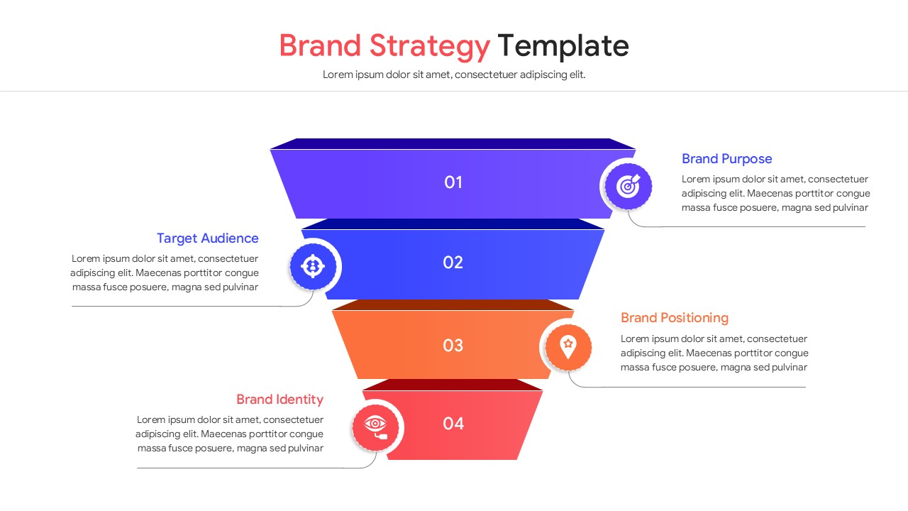 Marketing funnel diagram showing four levels of brand positioning in a vibrant stacked layout